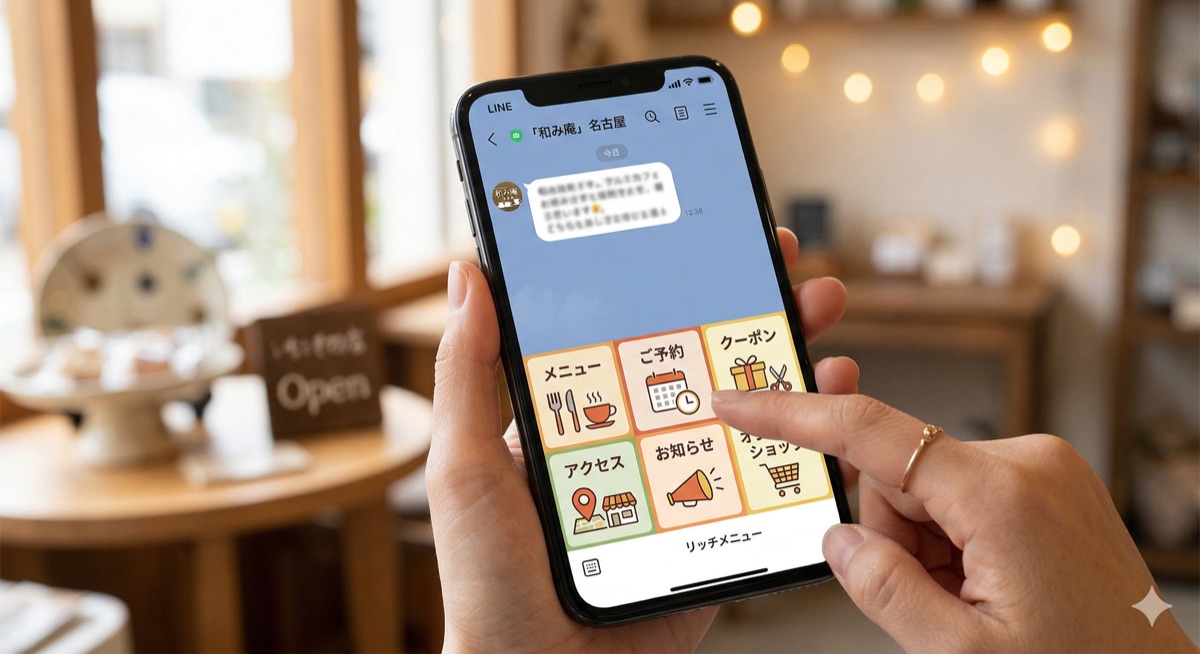 公式LINEのリッチメニューを操作するスマートフォン